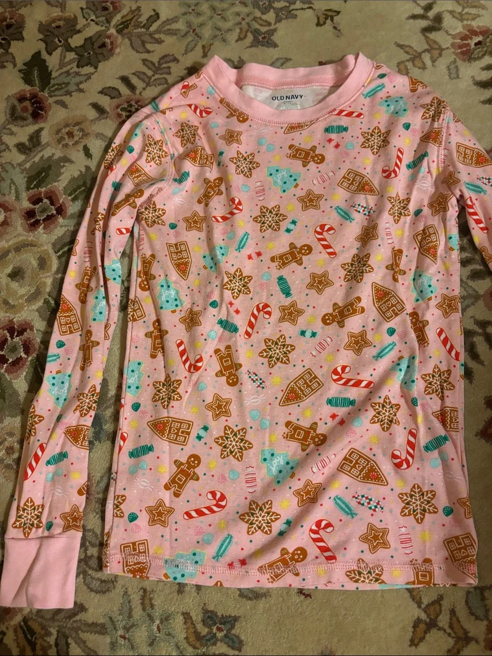 Old Navy Pink Holiday Gingerbread & Candy Cane Kids Pajama Set